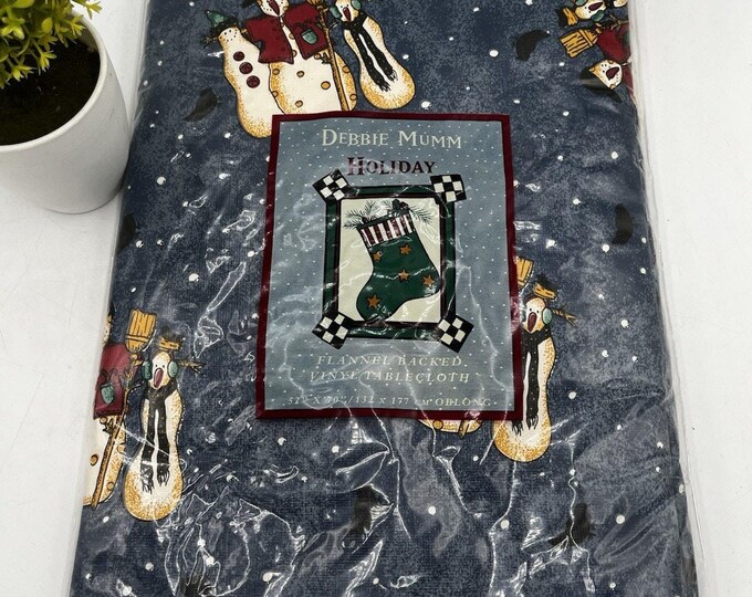 Title: Debbie Mumm Holiday Snowman Flannel Back Vinyl Tablecloth 52x70 NIP