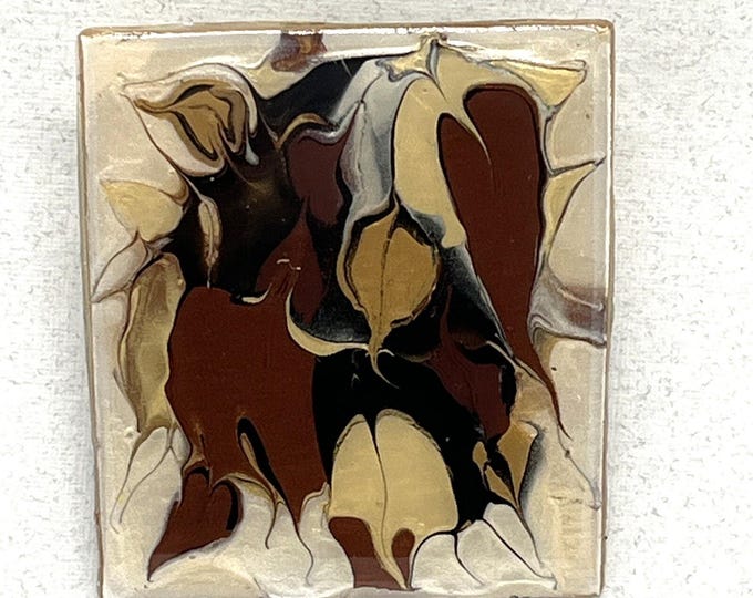 Nancy M. Hester “Iridescence” Artisan Modern Art Brooch Brown & Gold Statement Pin On Card