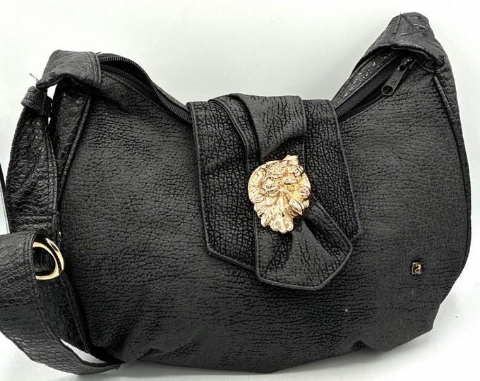 Vintage NAS Bag Korea Black Shoulder Purse Gold Floral Clasp 80s 90s