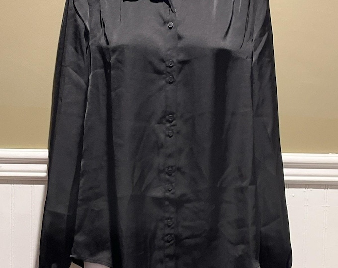 Nordstrom Rack Black Satin Button Up Blouse Women’s M Long Sleeve Minimalist Chic