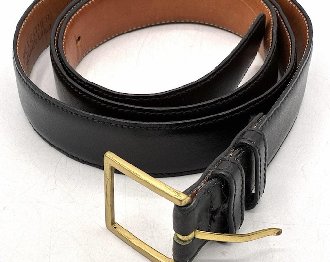 Vintage USA Black Glove Leather Belt Size 44 Leather Lined Brass Buckle