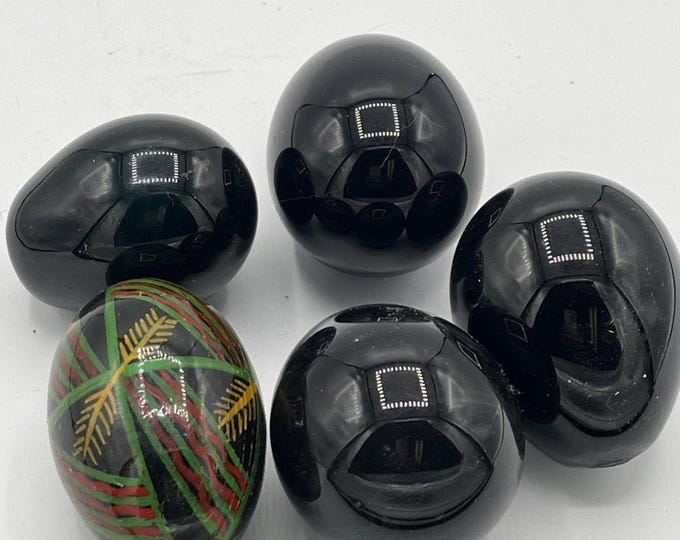 Vintage Glass Egg Set of 5 Black White Colorful Decorative Art Eggs Boho Decor