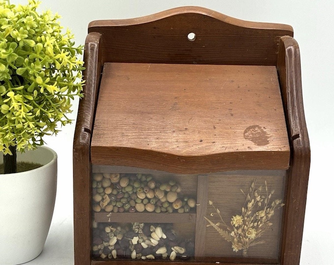 Vintage Wall Salt Box Primitive Kitchen Seed Flower Shadowbox Country Decor