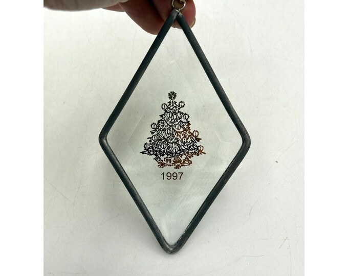 Vintage 1997 Beveled Glass Christmas Tree Ornament Soldered Frame 5x3