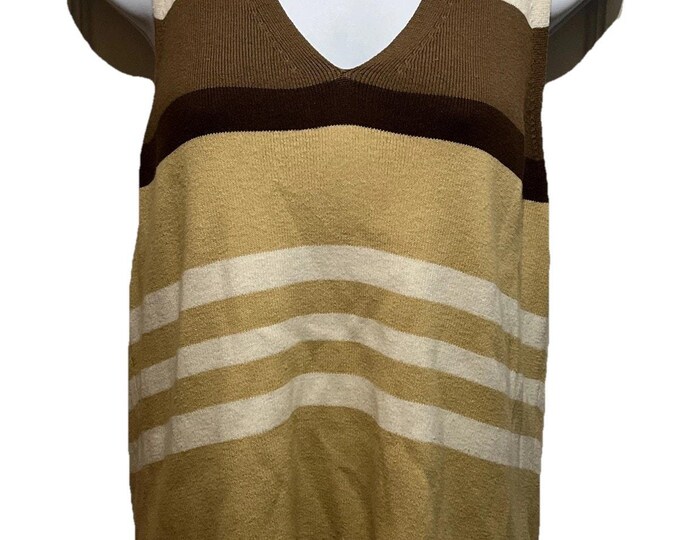 First Issue Liz Claiborne Vtg Striped Sweater Tank Top Womens L Tan Brown