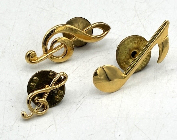 Vintage Gold Tone Music Pin Lot 3 Treble Clef Musical Note Lapel Pins