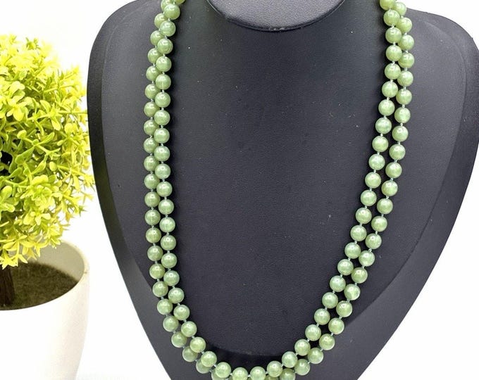 Vintage Sarah Coventry Green Beaded Necklace 36” Long Strand Costume Jewelry