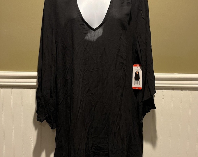 Anne Cole Black Semi Sheer Plunge Tunic Dress Cover Up XS NWT Resort Beachwear
