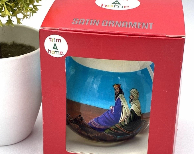 Vintage 2003 Kmart Trim A Home Nativity Satin Christmas Ball Ornament Original Box