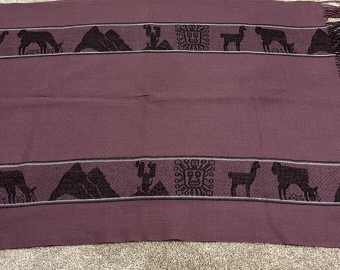 Burgundy Purple Alpaca Travel Scarf • Sun God • Vintage • 68x24”