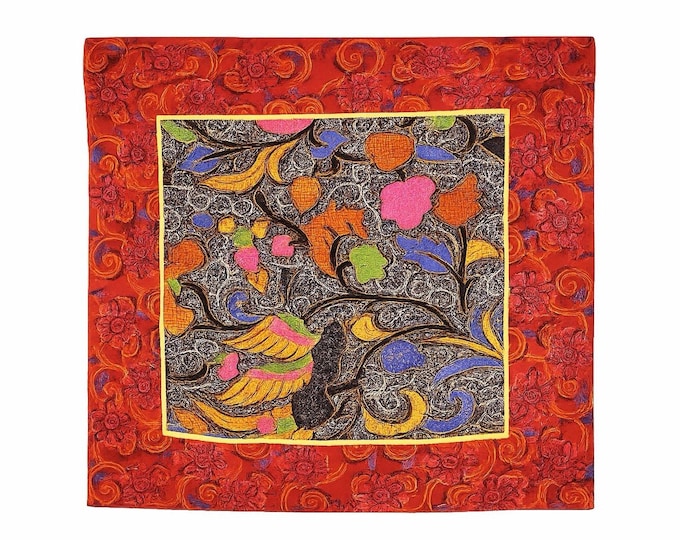 Liz Claiborne Square Scarf Red Floral Paisley Botanical Print 30” Silk Feel