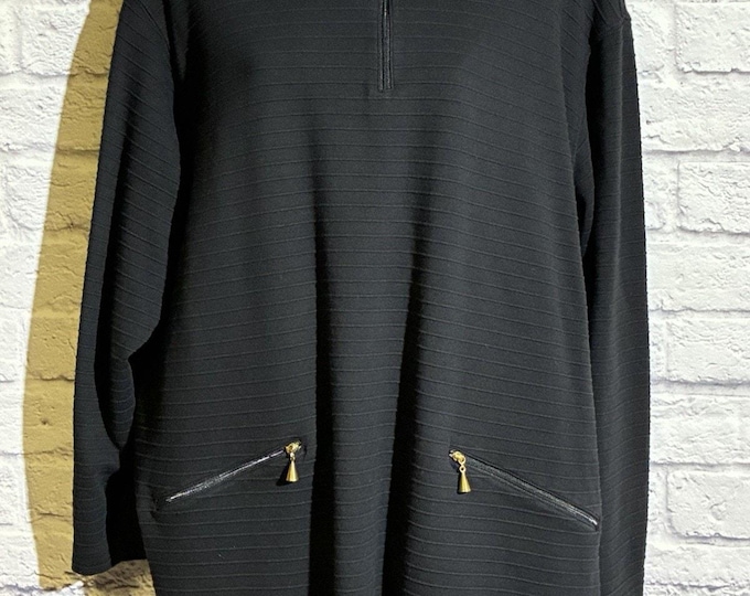 Bechamel Black Textured Tunic Top XL Gold Zipper Pockets Cotton