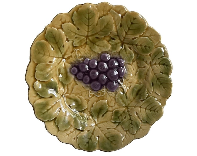 French Antique Majolica Sarreguemines Plate 7.5” Grapes Leaves Circa 1890
