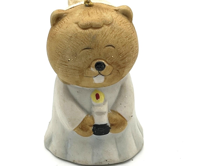 Vintage JASCO Porcelain Beaver with Candle Christmas Figurine 2.5” Holiday Mini