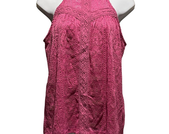 cable and gauge top Women’s M Fuchsia Pink Halter Lace Crochet Keyhole Neck NWT