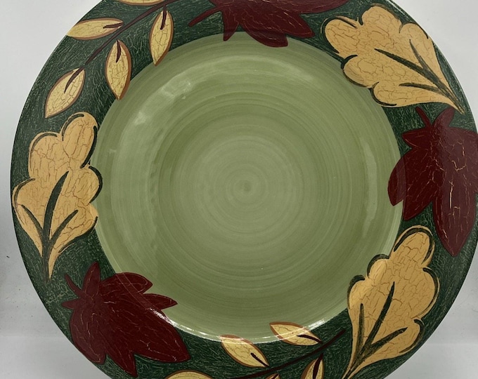 Corelle Coordinates Stoneware 14" Platter | Fall Leaf Border | Green Red Yellow | Autumn Table Decor | Round Serving Plate