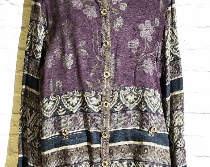 Vintage Sag Harbor Tapestry Jacket Size 14 Floral Geometric Button Front