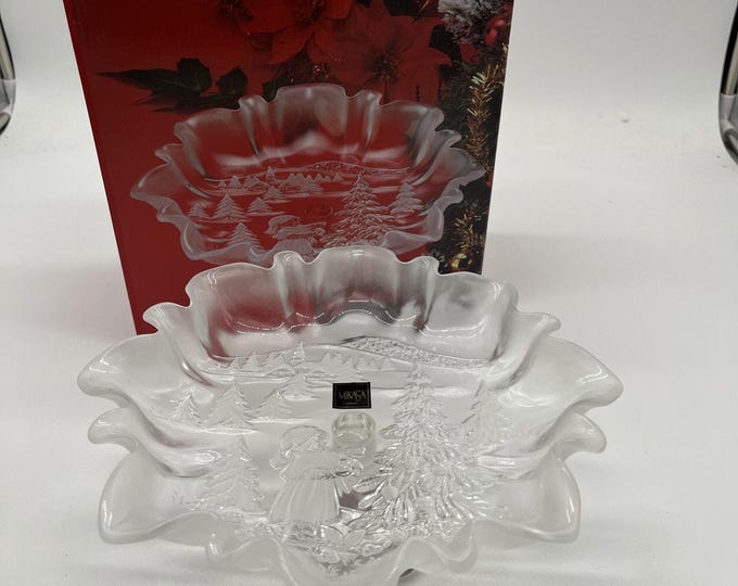 MIKASA Holiday CHRISTMAS STORY Ruffled Footed 9-3/4" Bon Bon Plate w/ Box