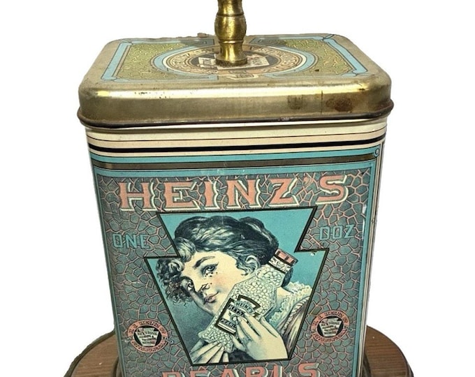 Vintage Heinz Pearls Tin Advertising Table Lamp Repurposed Works 24”