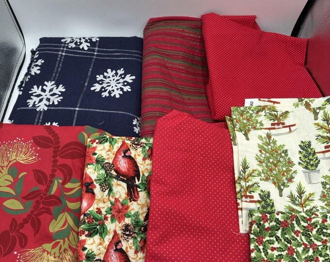 Elegant Christmas Fabric Bundle: Cardinals, Metallic Stripe & More