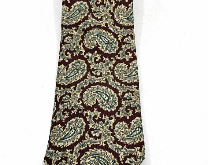 Giacomo Italia Silk Tie Burgundy Gold Teal Paisley Vintage Made in Italy