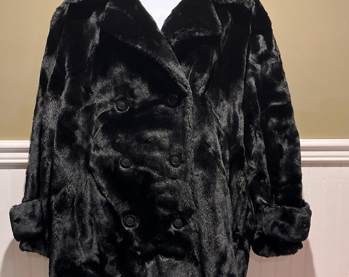 St. John Coat Collection Black Faux Fur Jacket Lined Sz M Gorgeous!!!