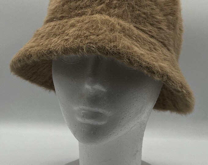 BP Tan Fuzzy Bucket Hat • Plush Faux Fur • Soft Winter Cap • Y2K Cozy Style