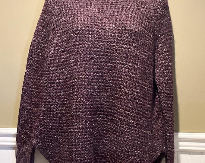 Free People Dylan Purple Tweed Cowl Neck Chunky Sweater Size M