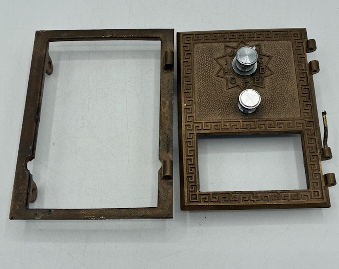 Antique Bronze Post Office Box Door Keyless Combination Lock Greek Key 5x4