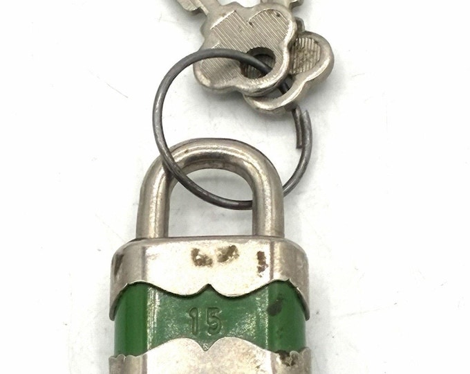 Vintage Miniature Green Padlock No 15 with 2 Keys Small Lock