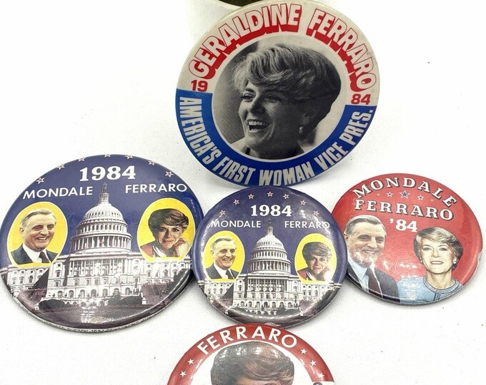 Vintage 1984 Geraldine Ferraro Campaign Button Lot First Woman VP Nominee Political Pins