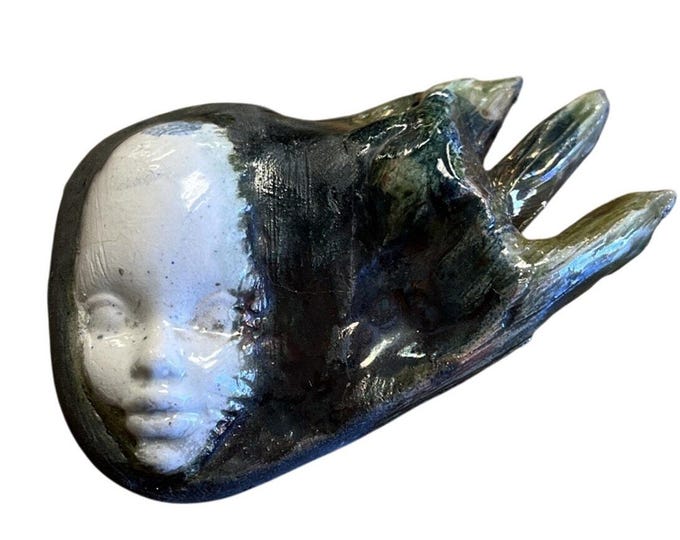 Artisan Handmade Face Brooch – Whimsical Cherub Character Pin Signed Daira