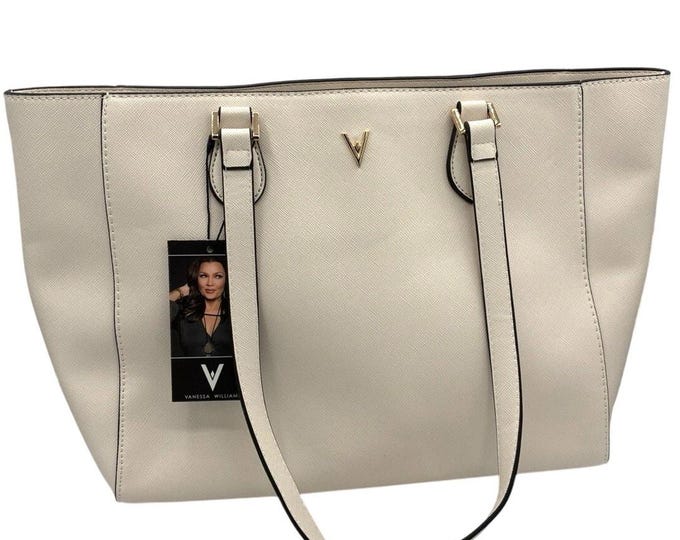 Vanessa Williams Lush Large Tote Bag Off White Gold NWT VW-020WHT Saffiano