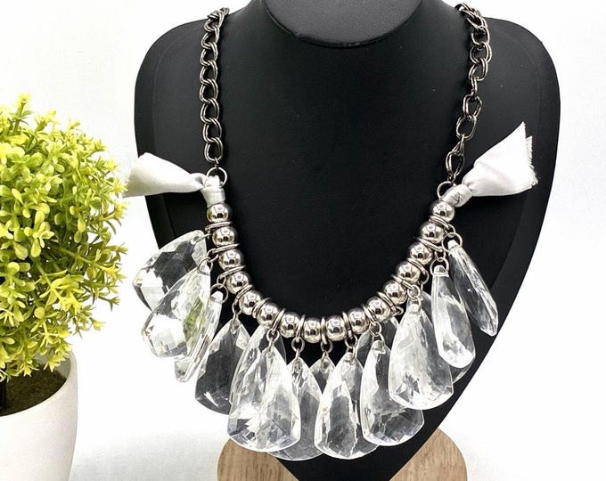 Apt 9 NOS Clear Faceted Teardrop Statement Necklace Chunky Bib Jewelry