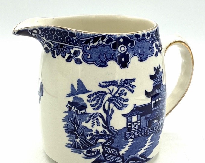 Vintage Burleigh Ware Willow Blue White Pitcher Jug Burslem England 5”