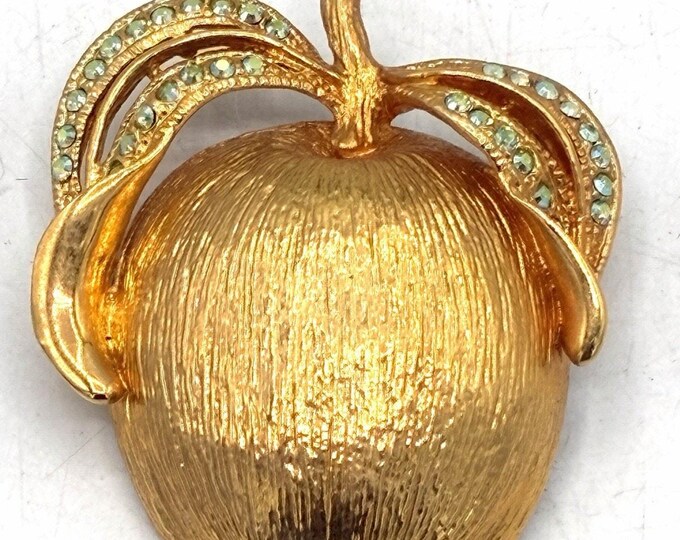Sarah Coventry Adams Delight 1961 Gold Fruit Brooch Green Rhinestones