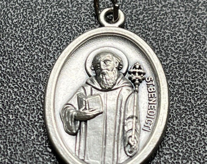 Vintage St Benedict Silver Tone Medal Italy 1" CSPB Catholic Pendant Charm