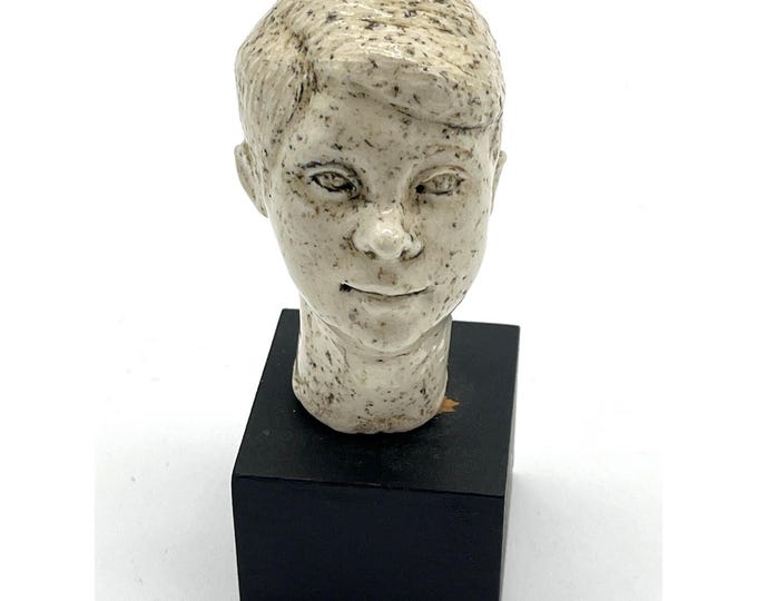 Marjorie Paller Earthworks Stoneware Ceramic Boy Head Bust Sculpture Signed 4