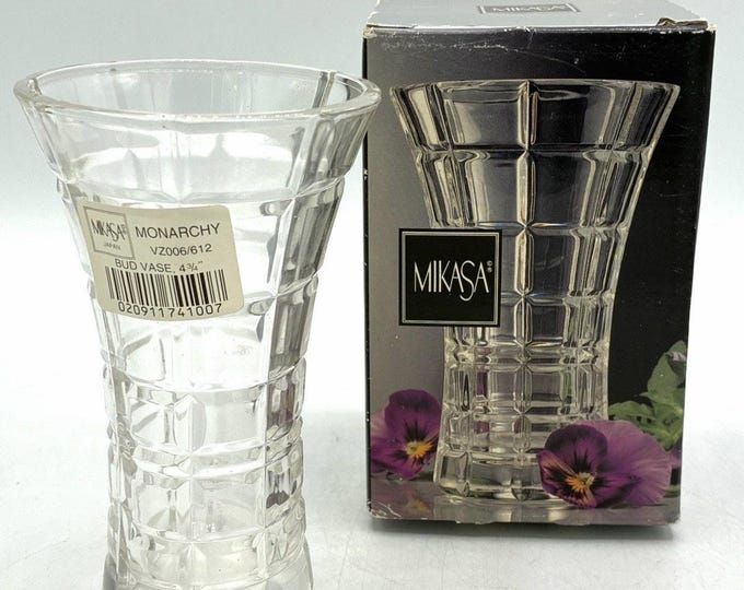 Mikasa Monarchy Crystal Bud Vase 4.75” Clear With Original Box