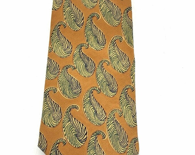 Vintage Joseph Abboud Silk Tie Mustard Yellow Paisley Designer Mens Necktie