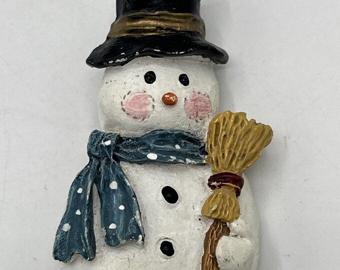 Vintage Chunky Snowman Resin Brooch Pin 2 inch Christmas Figural Colorful Holiday Jewelry