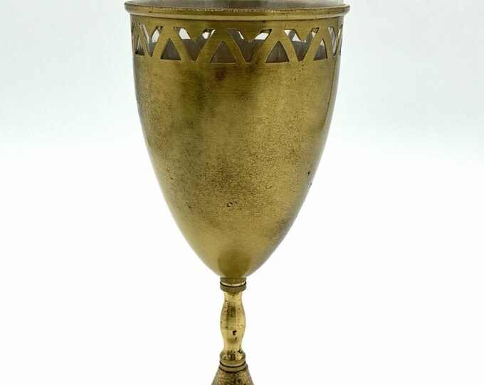 Vintage Oppenheim Israel Brass Glass Kiddush Cup Judaica Sabbath Wine Goblet