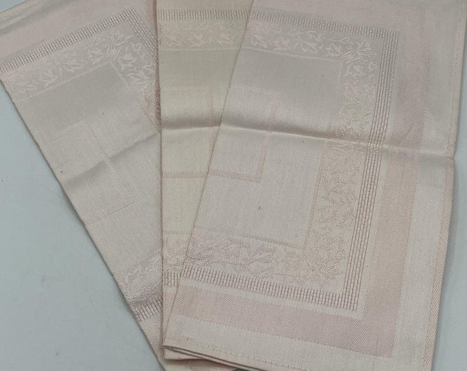 Set of 3 Pink Damask Napkins 12” Floral Tea Luncheon Decor