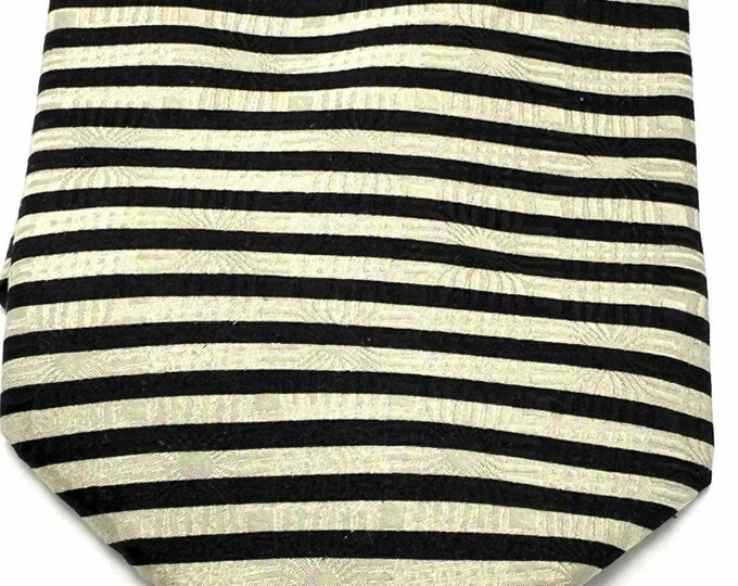 Vintage Tongue Tied Tom McLellon Silk Tie Black Cream Stripe Handmade Korea