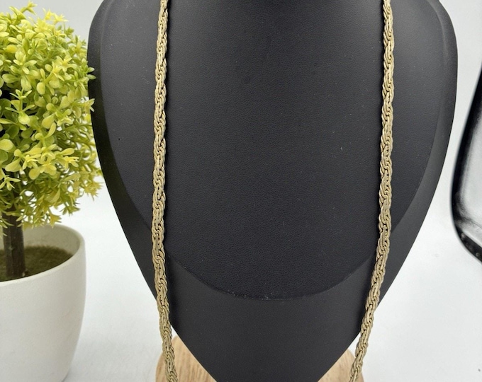 Vintage 14KGP Gold Plate Braided Rope Chain Necklace 24” 24g Lobster Clasp