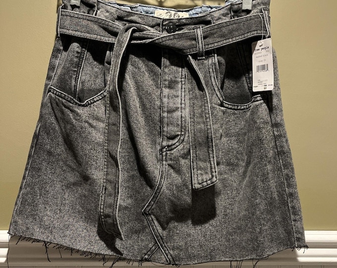 Free People East Of Eden Denim Mini Skirt Women's 29 Belted Paperbag Waist NWT