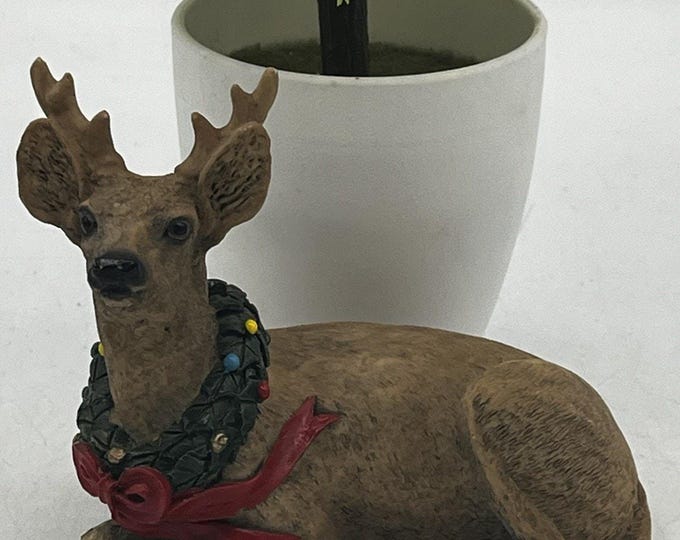 Vintage 1992 Albert Price Christmas Reindeer Figurine Wreath Bow Holiday Decor