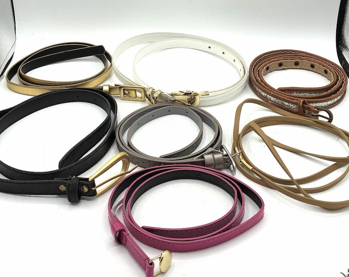 Lot 7 Womens Vintage Skinny Belts Size 14 Large Pink Gold White Brown Fashion