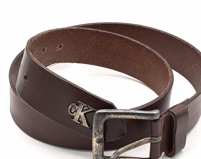 Vintage Calvin Klein cK Jeans Brown Italian Leather Belt Made In Italy 32-36”