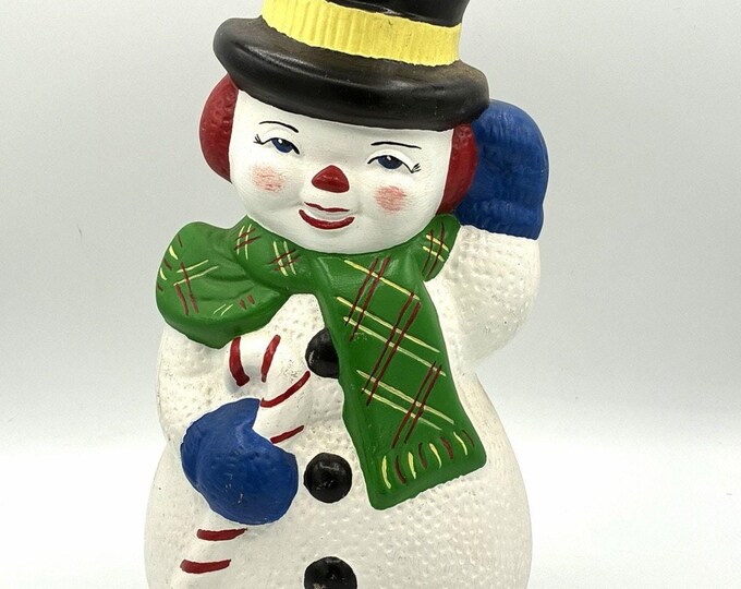 Vintage StyleCeramic Snowman Figurine 13” Candy Cane Scarf Christmas Decor